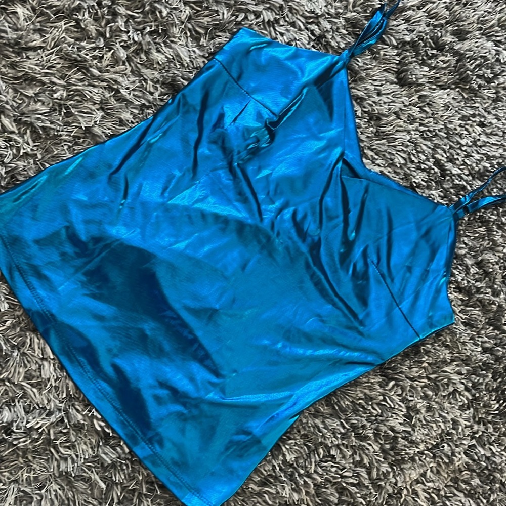 Metallic blue spaghetti, strapped top